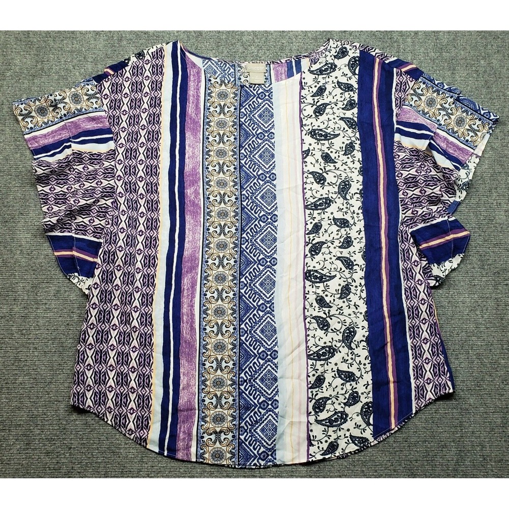 Chicos Blouse Womens 2 Multicolor Paisley Polyester Flutter Sleeve Chic Mix New